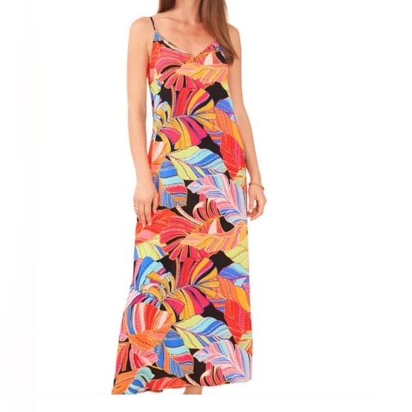 Vince Camuto Bright Colorful Tropical Foliage Maxi Dress size XL - Picture 1 of 14